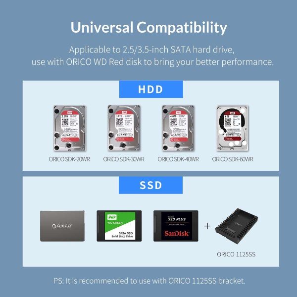 ORICO Tool-free USB 3.0 to SATA 5 Bay External 3.5-inch SATA SDD Hard Drive Enclosure with Safety Lock for Laptop PC Mac OS [Without RAID Function] -9558U3
