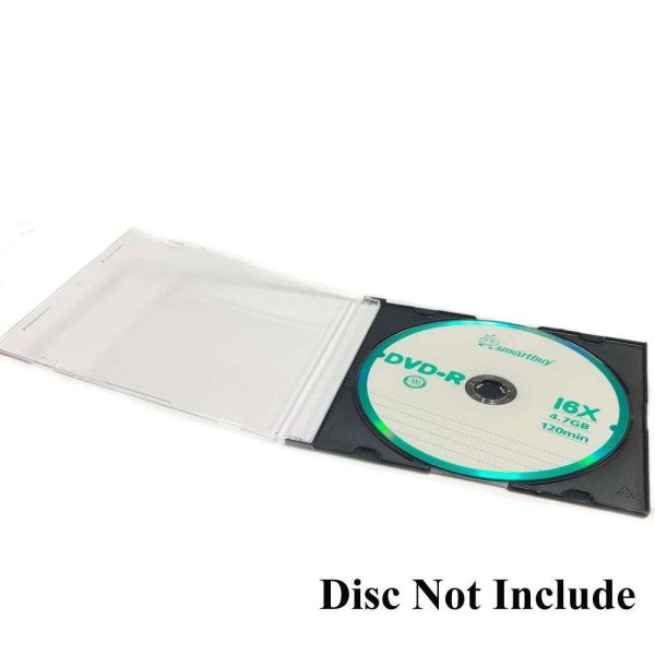 Slim 5.2mm Jewel Case Thin Clear Single CD DVD Disc Storage w/Built-in Black Tray (100 Pack)