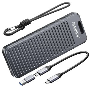 ORICO M.2 NVME SSD Enclosure 10Gbps with Lanyard M.2 NVMe/SATA Dual Protocol Enclosure PCIe NVMe Adapter 4TB PCIe/NGFF B&M Key Case Shockproof & Drop-proof for Outdoor Travel (OXS) - ORICO-OXSC3 w/ C/A to C 2-in-1 Data Cable