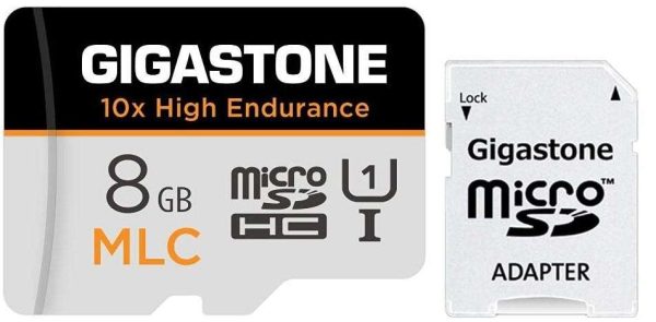 [10x High Endurance] Gigastone Industrial 8GB MLC Micro SD Card, Full HD Video Recording, Security Cam, Dash Cam, Surveillance Compatible 85MB/s, U1 C10, with Adapter [5-Yrs Free Data Recovery] - 8GB,1-Pack