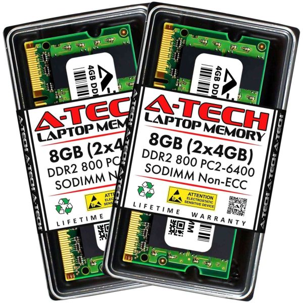 A-Tech 8GB (2x4GB) DDR2 800MHz SODIMM PC2-6400 Non-ECC Unbuffered CL6 1.8V 200-Pin SO-DIMM Laptop Notebook Computer RAM Memory Upgrade Kit