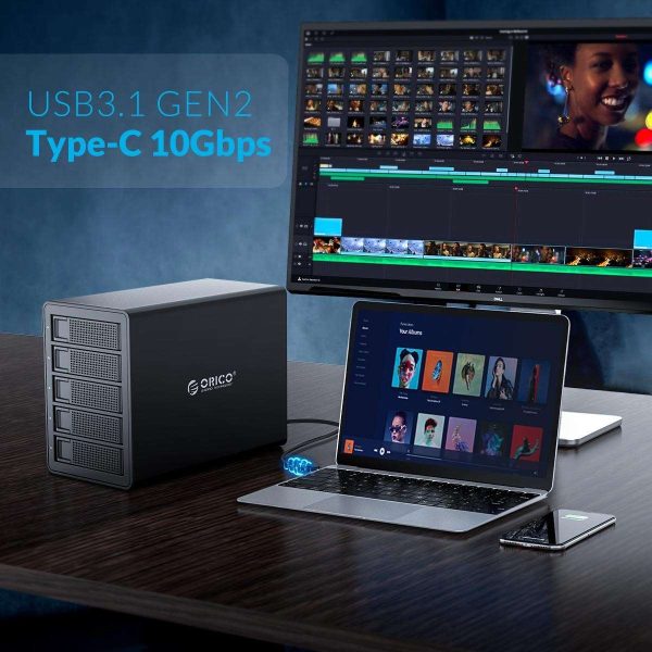 ORICO 5 Bay Hard Drive Enclosure Full Aluminum Type-C USB 3.1 Gen2 (10Gbp/s)  2.5/3.5 inch HDD SSD for Enterprise Class Data Storage, Support Daisy Chain 3559C3