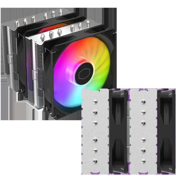 Cooler Master Hyper 620S Dual Tower CPU Air Cooler, ARGB Sync, 120mm PWM Fan, 6 Copper Direct Contact Heat Pipes, 154.9mm Tall, Brackets AMD Ryzen AM5/AM4, Intel LGA1700/1200 (RR-D6NA-17PA-R1)