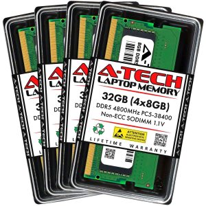 A-Tech 8GB DDR5 5600MHz SODIMM PC5-44800 Non-ECC Unbuffered CL46 1.1V 262-Pin SO-DIMM Laptop Notebook Computer RAM Memory Upgrade Module - 32GB (4 x 8GB),DDR5 4800 (PC4 38400),40
