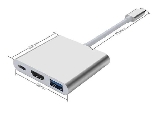 3 in 1 Type-C USB-C 3.1 To HDTV HDMI 4K HD USB 3.0 Type C Male to HDMI Female PD Converter Hub Adapter,Gold