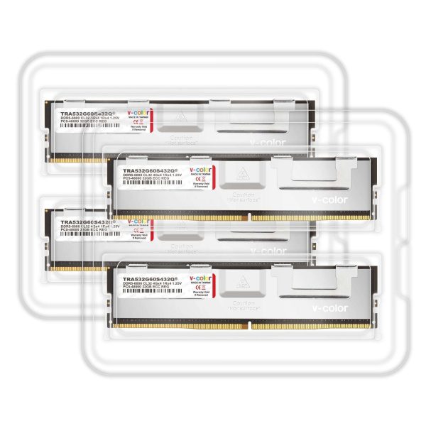 V-COLOR DDR5 128GB (32GBx4) 6000MHz CL32 4Gx4 1Rx4 OC R-DIMM (Overclocking ECC Registered DIMM) 1.25V Memory Ram for TRX50 Workstation (AMD EXPO) (TRA532G60S432Q)