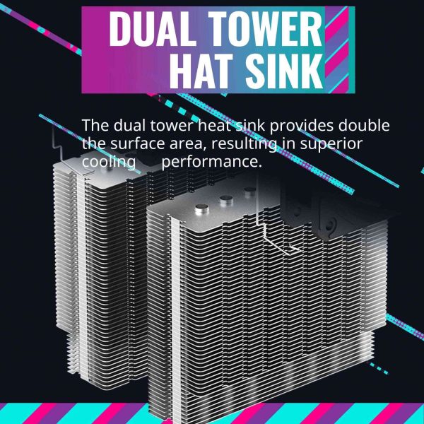 Cooler Master Hyper 620S Dual Tower CPU Air Cooler, ARGB Sync, 120mm PWM Fan, 6 Copper Direct Contact Heat Pipes, 154.9mm Tall, Brackets AMD Ryzen AM5/AM4, Intel LGA1700/1200 (RR-D6NA-17PA-R1)