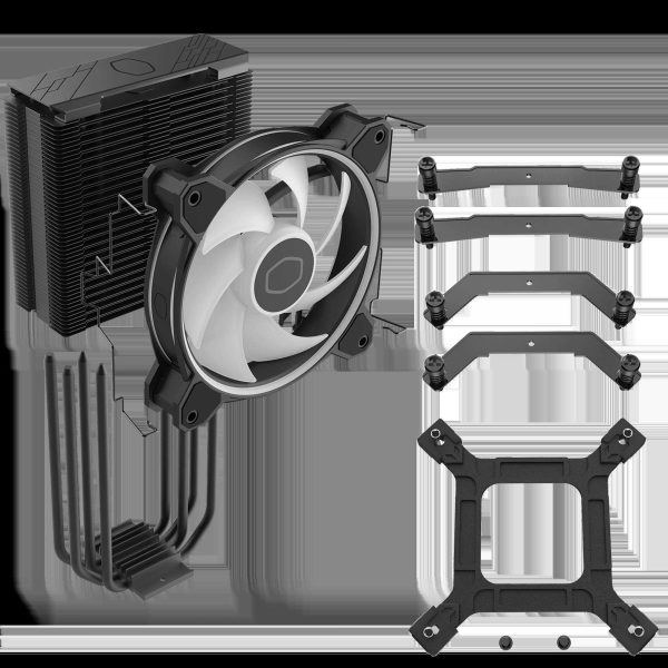 Cooler Master Hyper 212 Halo Black CPU Air Cooler, MF120 Halo² Fan, Dual Loop ARGB, Aluminum Top Cover, 4 Copper Heat Pipes, 154mm (H) for AMD Ryzen AM5/AM4, Intel LGA1700/1200 (RR-S4KK-20PA-R1)