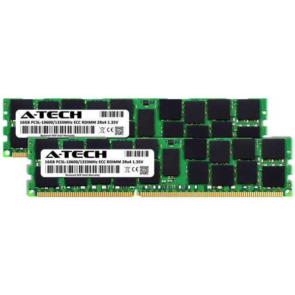 A-Tech 32GB (2x16GB) 2Rx4 PC3L-10600R DDR3 / DDR3L 1333 MHz ECC RDIMM 1.35V Registered DIMM 240-Pin Dual Rank x4 Server & Workstation RAM Memory Upgrade Kit