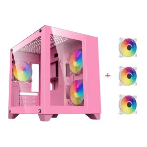 DIYPC Micro ATX Tower Black - ARGB-Q3 V2 (Pink)
