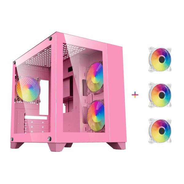 DIYPC Micro ATX Tower Black - ARGB-Q3 V2 (Pink)