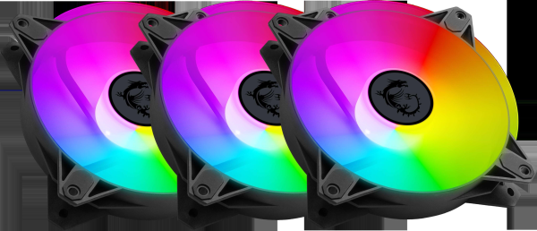 MSI MPG F120 ARGB-3B 120mm PWM Addressable RGB LED Case Fan Black - Anti-Vibration Fan Gasket - Hydraulic Bearing  - 600 ~ 1200 RPM - 3 Packs