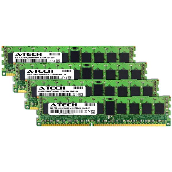 A-Tech 32GB (4x8GB) 2Rx8 PC3-14900R DDR3 1866 MHz ECC RDIMM 1.5V Registered DIMM 240-Pin Dual Rank x8 Server & Workstation RAM Memory Upgrade Kit