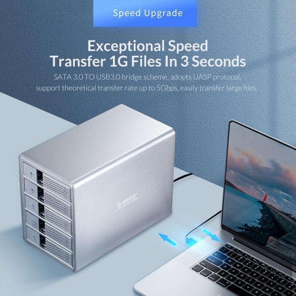 ORICO Tool-free USB 3.0 to SATA 5 Bay External 3.5-inch SATA SDD Hard Drive Enclosure with Safety Lock for Laptop PC Mac OS [Without RAID Function] -9558U3