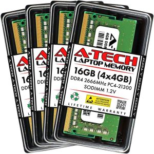 A-Tech 16GB (2x8GB) DDR4 2400MHz SODIMM PC4-19200 Non-ECC Unbuffered CL17 1.2V 260-Pin SO-DIMM Laptop Notebook Computer RAM Memory Upgrade Kit - 16GB (4 x 4GB),DDR4 2666 (PC4 21300),19