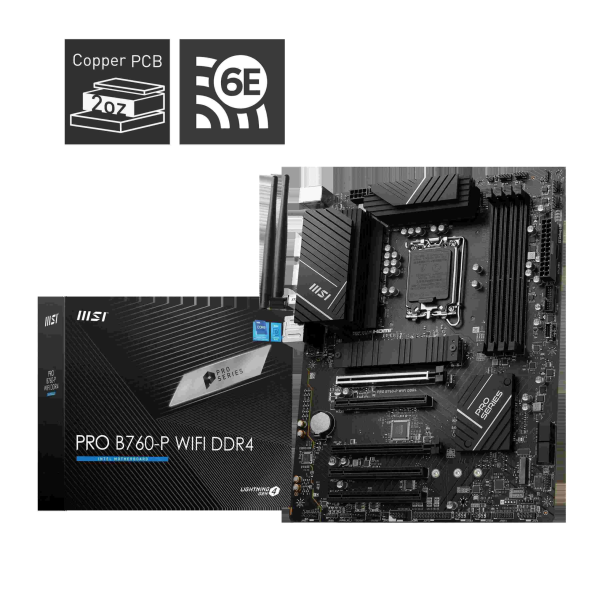 MSI B760 GAMING PLUS WIFI LGA 1700 (280) DDR5 ATX Motherboards - Intel,  SATA 6Gbps, Wi-Fi 6E, Bluetooth 5.3,  7.1 HD Audio, PCIe 4.0 x16, 2.5G LAN - PRO B760-P WIFI DDR4