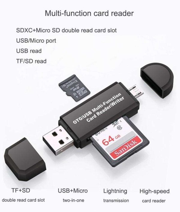 Micro USB OTG to USB 2.0 Adapter, Portable SD/Micro SD Card Reader with Standard USB Male & Micro USB Male Connector for Smartphones Tablets PC & Notebooks with OTG Function