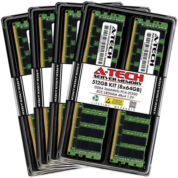 A-Tech 64GB 4Rx4 PC4-21300L DDR4 2666 MHz ECC LRDIMM Load Reduced DIMM 288-Pin 4DRx4 Quad Rank x4 Server RAM Memory Upgrade Module - 512GB (8 x 64GB)