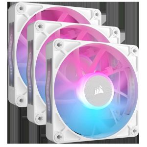 CORSAIR iCUE Link RX120 RGB 120mm PWM Fans with iCUE Link System Hub - Magnetic Dome Bearing - Triple Pack - Black - 120 mm,White,3 Pack with Controller