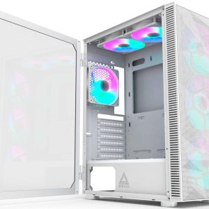 Montech X3 Mesh 6pcs, 3 x 140mm& 3 x 120mm Fixed RGB Lighting Fans (Pre-Installed) ATX Mid-Tower PC Gaming Case, USB3.0, Door Open Tempered Glass Side Panel, High Airflow, Black - White / 6 RGB Fans