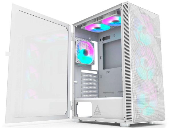 Montech X3 Mesh 6pcs, 3 x 140mm& 3 x 120mm Fixed RGB Lighting Fans (Pre-Installed) ATX Mid-Tower PC Gaming Case, USB3.0, Door Open Tempered Glass Side Panel, High Airflow, Black - White / 6 RGB Fans