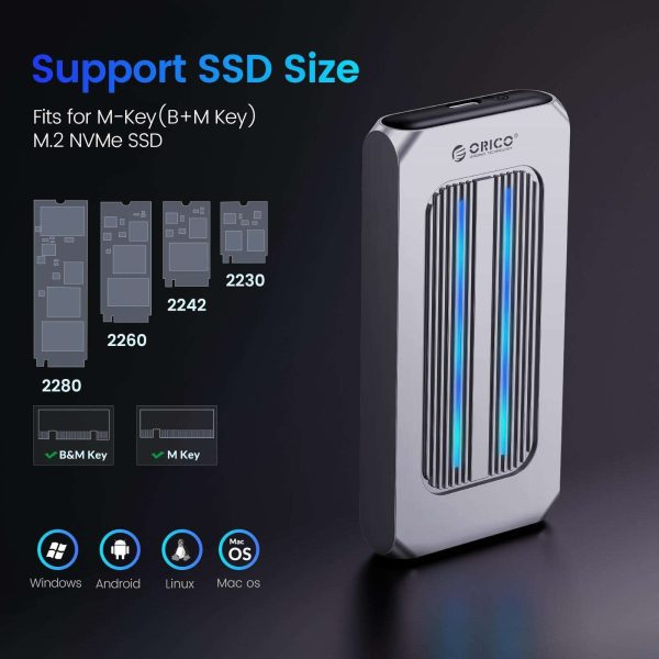 ORICO M.2 NVMe SSD 512GB PCIe Gen3. X4, NVMe 1.3 64L 3D NAND QLC Internal Solid State Drive 2280 with RGB M.2 NVMe SSD Enclosure