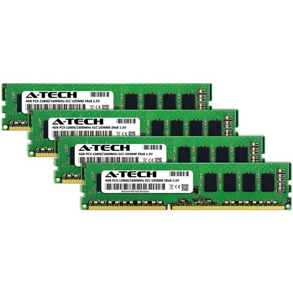 A-Tech 16GB (4x4GB) 2Rx8 PC3-12800E DDR3 1600 MHz ECC UDIMM 1.5V ECC Unbuffered DIMM 240-Pin Dual Rank x8 Server & Workstation RAM Memory Upgrade Kit