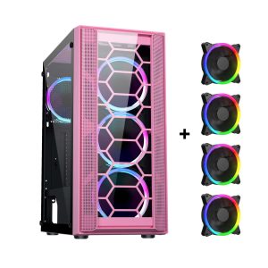 DIYPC ATX Mid Tower White - Pink / 4 LED Fans