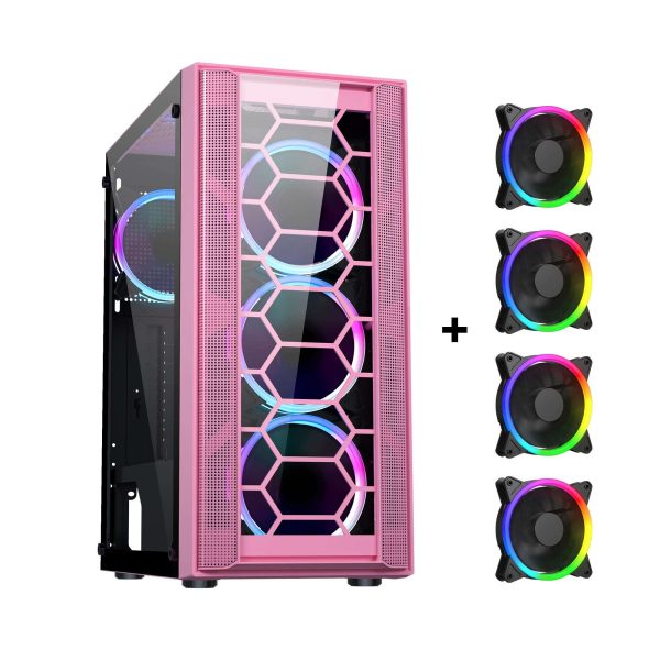 DIYPC ATX Mid Tower White - Pink / 4 LED Fans
