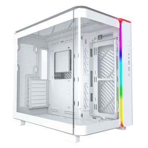 MONTECH, KING 95 PRO Dual-Chamber ATX Mid-Tower PC Gaming Case, High-Airflow, Toolless Panels, Sturdy Curved Tempered Glass Front, Six ARGB PWM Fan Pre-installed with Fan Hub, White - KING 95 (White)