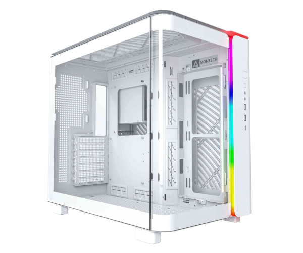 MONTECH, KING 95 PRO Dual-Chamber ATX Mid-Tower PC Gaming Case, High-Airflow, Toolless Panels, Sturdy Curved Tempered Glass Front, Six ARGB PWM Fan Pre-installed with Fan Hub, White - KING 95 (White)