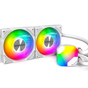 MONTECH HyperFlow ARGB 360 - AIO CPU Liquid Cooler, Intel&AMD Compatible, Chart-Topping Performance, Enhanced 3100RPM Water Pump Design, 3X Metal Pro 12 ARGB Ultimate Cooling Fans - Black - 2 Fan Slots (120 mm),White,240mm,White