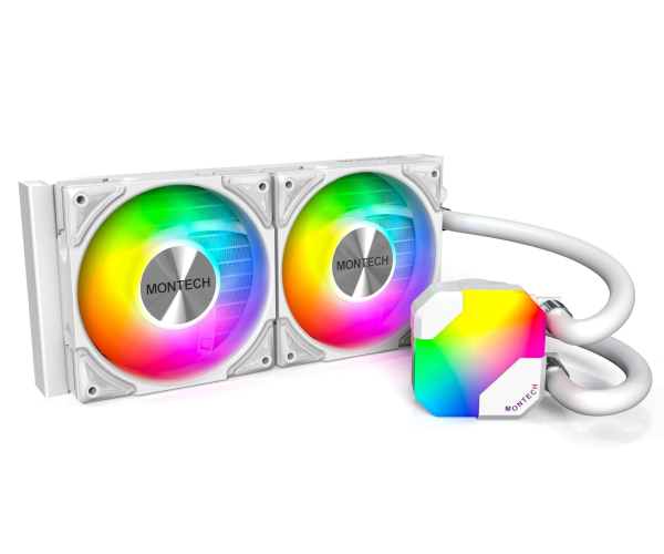 MONTECH HyperFlow ARGB 360 - AIO CPU Liquid Cooler, Intel&AMD Compatible, Chart-Topping Performance, Enhanced 3100RPM Water Pump Design, 3X Metal Pro 12 ARGB Ultimate Cooling Fans - Black - 2 Fan Slots (120 mm),White,240mm,White