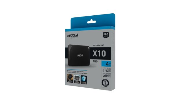 Crucial X10 Pro 4TB Portable SSD - Up to 2100MB/s read, 2000MB/s write - water and dust resistant, PC and Mac - USB 3.2 External Solid State Drive - CT4000X10PROSSD9