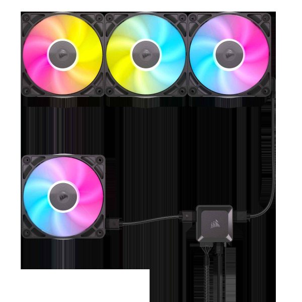 CORSAIR iCUE Link RX120 RGB 120mm PWM Fans with iCUE Link System Hub - Magnetic Dome Bearing - Triple Pack - Black