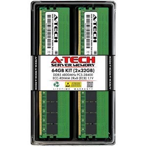 128GB (4x32GB) RAM for Dell PowerEdge T560, R660, R660xs, R6615, R6625, R760, R760xa, R760xd2, R760xs, R7615, R7625, R860, R960 | DDR5 4800MHz EC8 RDIMM PC5-38400 2Rx8 ECC Registered Server Memory Kit - 64GB (2 x 32GB)