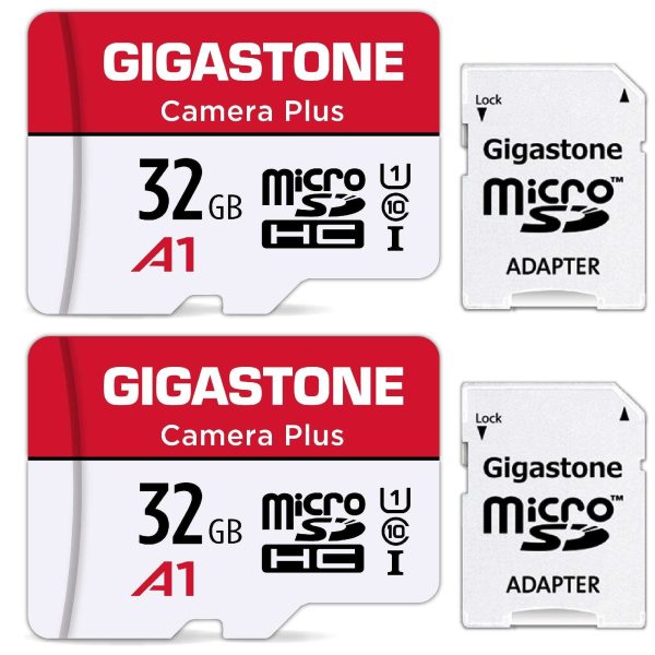 [Gigastone] Micro SD Card 32GB 5-Pack, Camera Plus, MicroSDHC Memory Card for Video Camera, Wyze Cam, Security Camera, Roku, Full HD Video Recording, UHS-I U1 A1 Class 10, up to 90MB/s, with Adapter - 64GB (32GB x 2),Camera Plus,2-Pack