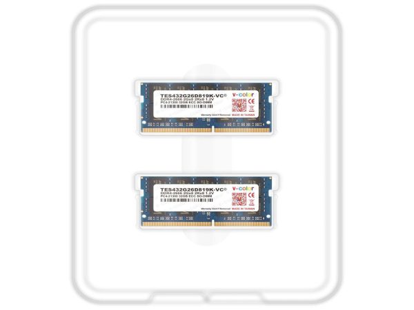 V-COLOR 64GB (2 x 32GB) ECC SO-DIMM DDR4 2666MHz (PC4-21300) for microservers, workstations, Networking Platforms and Embedded Systems 2Rx8 CL19 1.2V (TES432G26D819K-VC)