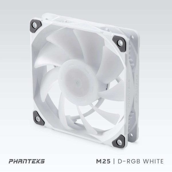 Phanteks M25-120 D-RGB fan, High-Airflow radiator performance, PWM control up to 2000RPM, ARGB/DRGB lighting, Daisy-Chain cable, White,3 Pack