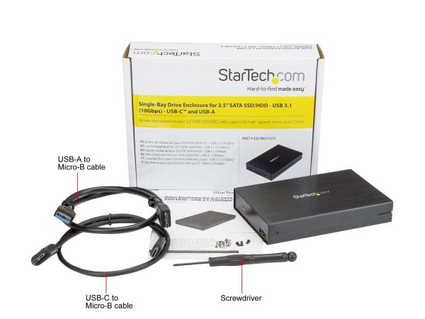 Drive Enclosure for 2.5" SATA SSDs/HDDs - USB 3.1 (10Gbps) - USB-A, USB-C