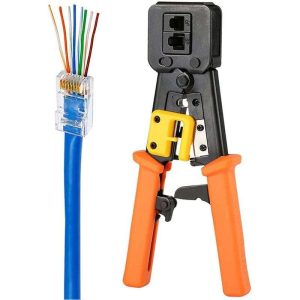Hannord RJ45 Crimp Tool Pass Through Cat5 Cat5e Cat6 Crimping Tool for RJ45/RJ12 Regular and End-Pass-Through connectors (Orange)