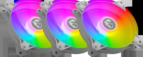 MSI MPG F120 ARGB-3B 120mm PWM Addressable RGB LED Case Fan Black - Anti-Vibration Fan Gasket - Hydraulic Bearing  - 600 ~ 1200 RPM - 3 Packs - White,Triple Fans
