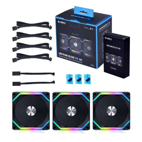 Lian Li UNI Fan SL120 V2 RGB Black 3x 12cm Fan Pack with Controller - UF-SL120V2-3B