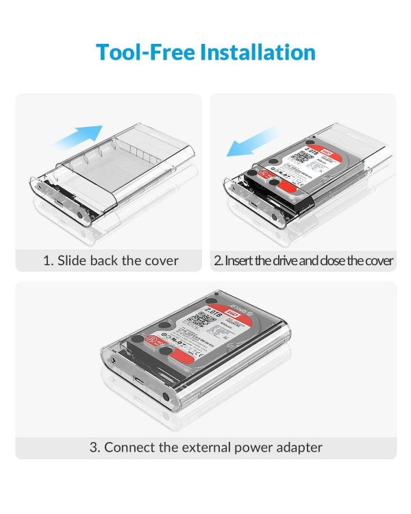 ORICO Transparent 3.5 inch HDD Enclosure External Hard Drive Disk Case for 2.5" 3.5" SATA HDD and SSD Tool Free [ Support UASP and 16TB Drives ]