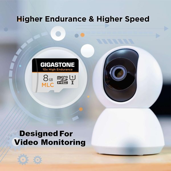 [10x High Endurance] Gigastone Industrial 8GB MLC Micro SD Card, Full HD Video Recording, Security Cam, Dash Cam, Surveillance Compatible 85MB/s, U1 C10, with Adapter [5-Yrs Free Data Recovery]