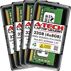 A-Tech 16GB (2x8GB) DDR4 2400MHz SODIMM PC4-19200 Non-ECC Unbuffered CL17 1.2V 260-Pin SO-DIMM Laptop Notebook Computer RAM Memory Upgrade Kit - 32GB (4 x 8GB),DDR4 3200 (PC4 25600),22