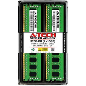 A-Tech 16GB 2Rx8 PC4-21300R DDR4 2666 MHz ECC RDIMM Registered DIMM 288-Pin Dual Rank x8 Server & Workstation RAM Memory Upgrade Module - 32GB (2 x 16GB)