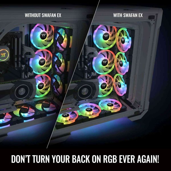 Thermaltake SWAFAN EX 12 RGB PC Cooling Fan, 3 Pack, 500 ~ 2000 RPM, Magnetic Connection, Reversable Blades, controller included, CL-F143-PL12SW-A