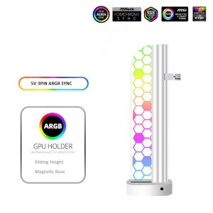 PANO-MOUNTS 5V 3-Pin ARGB Addressable RGB GPU Support Bracket Holder Sliding Height Adjustable Magnetic With Acrylic For Graphics and Video Cards White