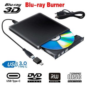 ESTONE Aluminum External DVD Blu-Ray Burner Drive, USB 3.0 Type-C CD DVD +/-RW Optical Drive USB C Burner Slim CD/DVD ROM Rewriter Writer Reader Portable for PC Laptop Desktop MacBook Mac Black - Black